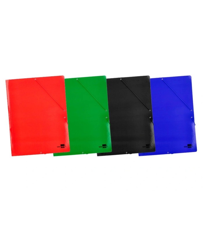 CARPETA TAMAÑO A3 CON GOMAS Y SOLAPAS LIDER - CARTON PLASTIFICADO - VARIOS COLORES