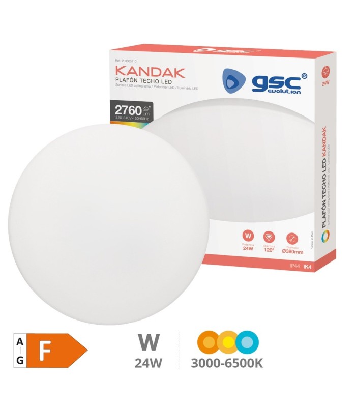 PLAFON TECHO LED REDONDO KANDAK GSC BLANCO 24W LUZ CCT 2760 LUMENES