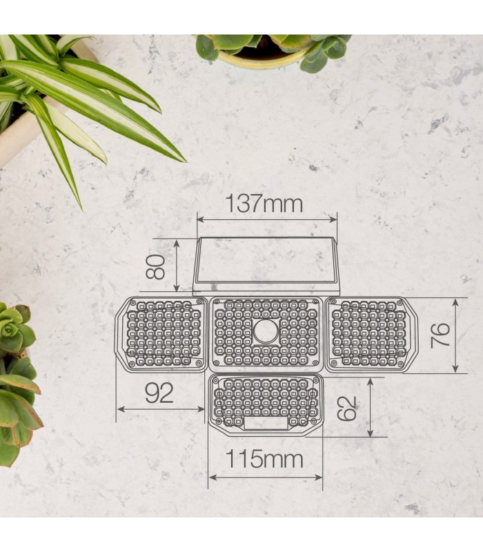 APLIQUE SOLAR LED ORIENTABLE LANTERI GSC 4W LUZ BLANCA 6500K 438 LUMENES - CON SENSOR DE MOVIMIENTO Y CREPUSCULAR