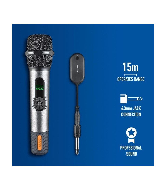 MICROFONO INALAMBRICO NGS SINGERSTAR - ENTRADA JACK 3 5mm Y ADAPTADOR 6 3mm - ALCANCE 15m 