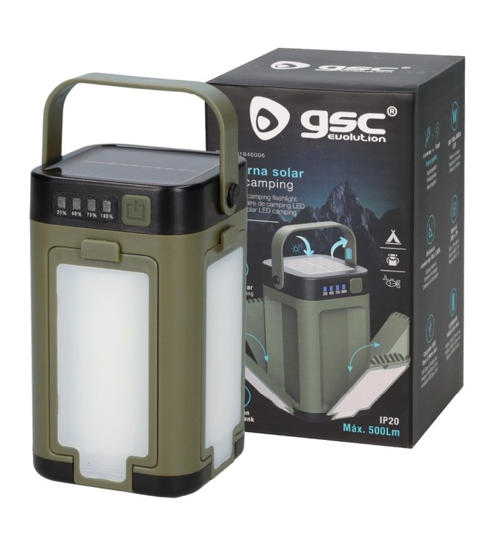 LINTERNA SOLAR LED CAMPING RECARGABLE USB GSC 5W 500 LUMENES - PROTECCION IP20