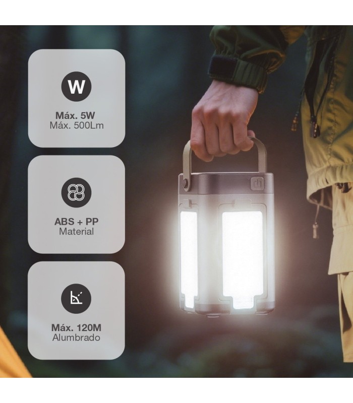 LINTERNA SOLAR LED CAMPING RECARGABLE USB GSC 5W 500 LUMENES - PROTECCION IP20