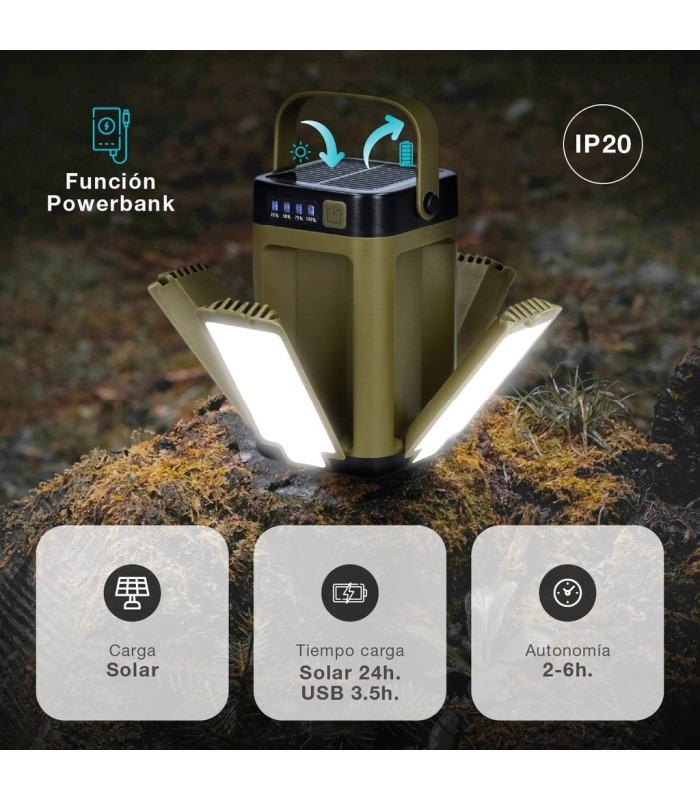 LINTERNA SOLAR LED CAMPING RECARGABLE USB GSC 5W 500 LUMENES - PROTECCION IP20