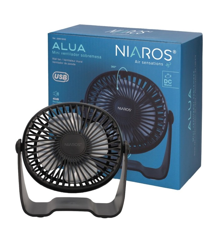 MINI VENTILADOR SOBREMESA CON USB ALUA GSC 3W Ø15cm NEGRO