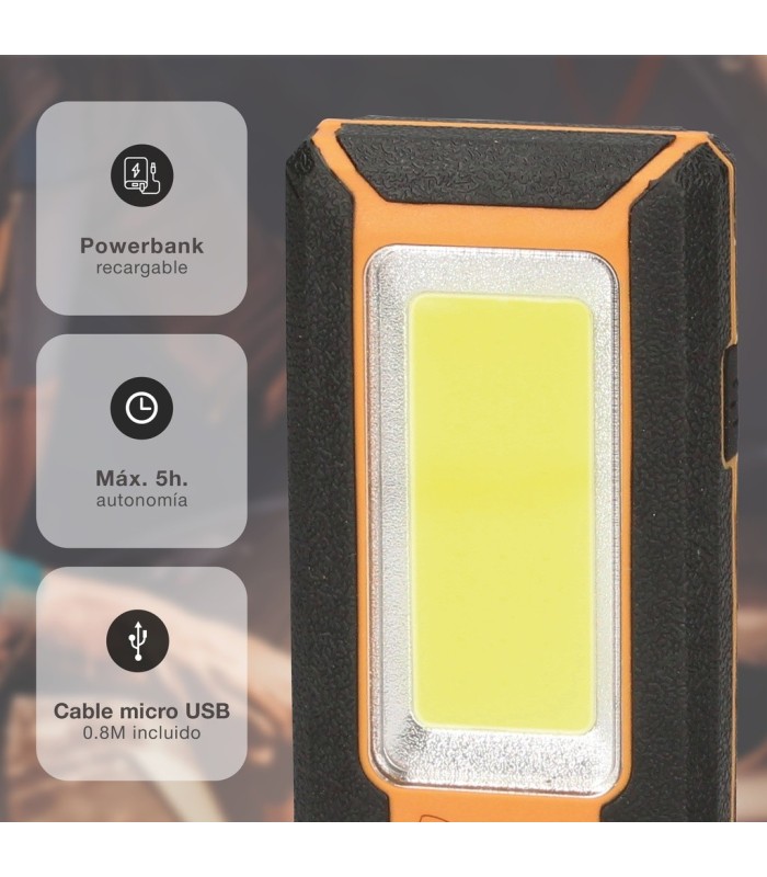 LINTERNA DE TRABAJO GSC 7W 500 LUMENES - BATERIA 3400mAh - INCLUYE IMAN Y GANCHO COLGADOR