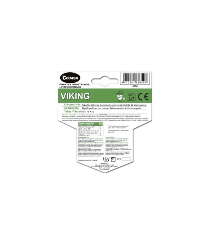 GUANTES DE TRABAJO ANTICORTES VIKING CEGASA VERDE - TALLA 10 - FABRICADOS EN ALGODON