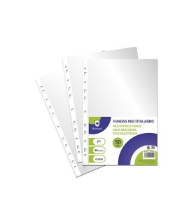 FUNDAS MULTITALADRO CRISTAL BISMARK TAMAÑO FOLIO PAQUETE 50 UNIDADES 80 MICRAS