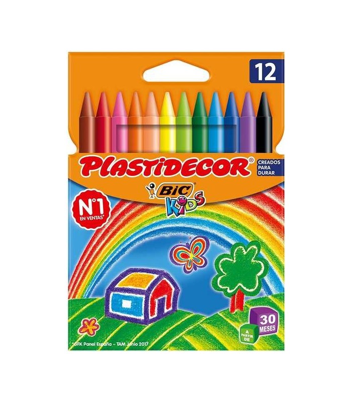 CERAS BIC KIDS PLASTIDECOR CAJA 12 COLORES EXTRARESISTENTES