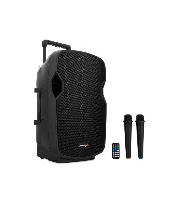 ALTAVOZ TROLLEY AUDIBAX DENVER 12" ACTIVO + 2 MICROFONOS INALAMBRICOS - POTENCIA: 100W RMS