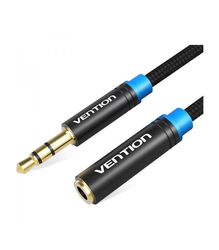 CABLE ALARGADOR ESTEREO VENTION NEGRO - JACK 3 5 MACHO A JACK 3 5 HEMBRA - 2 METROS