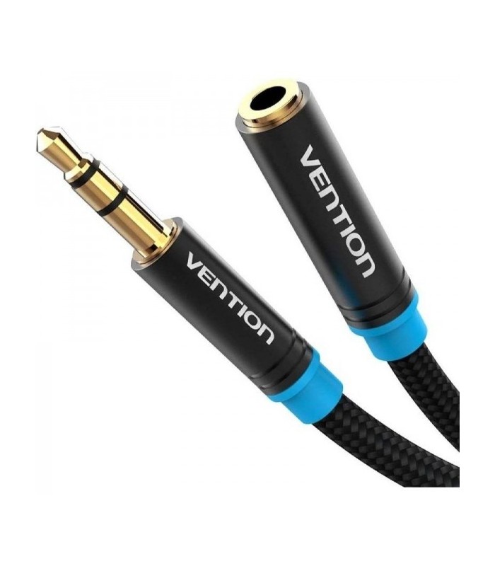 CABLE ALARGADOR ESTEREO VENTION NEGRO - JACK 3 5 MACHO A JACK 3 5 HEMBRA - 2 METROS