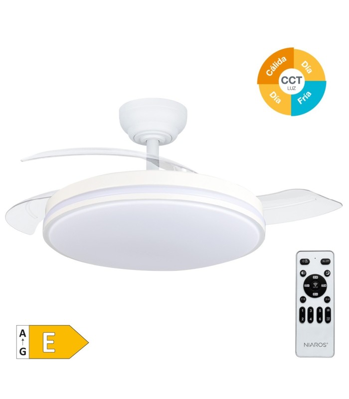 VENTILADOR TECHO BAYAT GSC CON LUZ CCT REGULABLE Y MANDO Ø107 3 ASPAS RETRACTILES BLANCO
