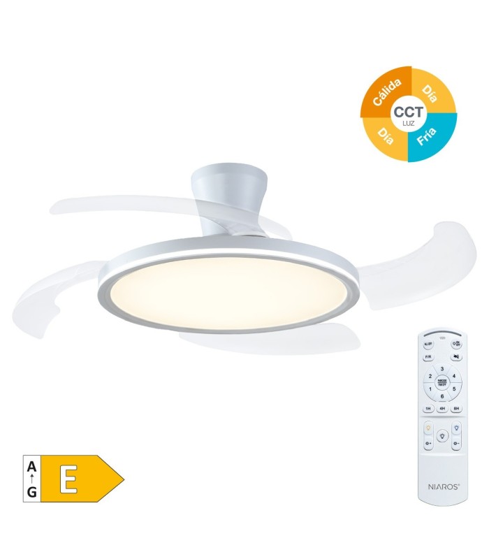 VENTILADOR TECHO GOMCE GSC CON LUZ CCT REGULABLE Y MANDO Ø122 4 ASPAS RETRACTILES BLANCO