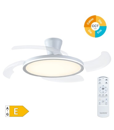 VENTILADOR TECHO GOMCE GSC CON LUZ CCT REGULABLE Y MANDO Ø122 4 ASPAS RETRACTILES BLANCO