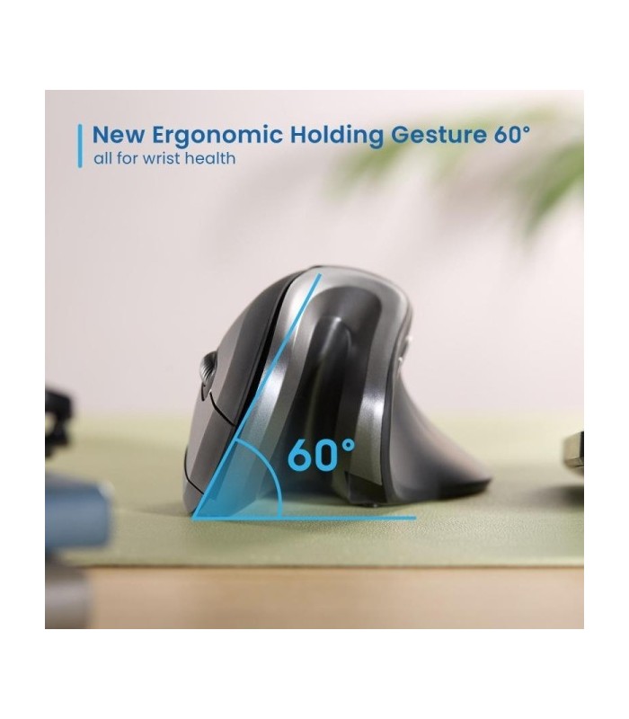 RATON INALAMBRICO ERGONOMICO EWENT NEGRO-GRIS - 1000dpi - 3 BOTONES - AGARRE VERTICAL