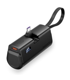 POWERBANK 4800mAh VENTION NEGRA - CARGA RAPIDA 22,5W - CONECTOR USB-C PLEGABLE