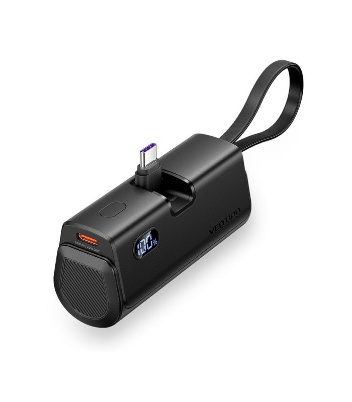 POWERBANK 4800mAh VENTION NEGRA - CARGA RAPIDA 22,5W - CONECTOR USB-C PLEGABLE