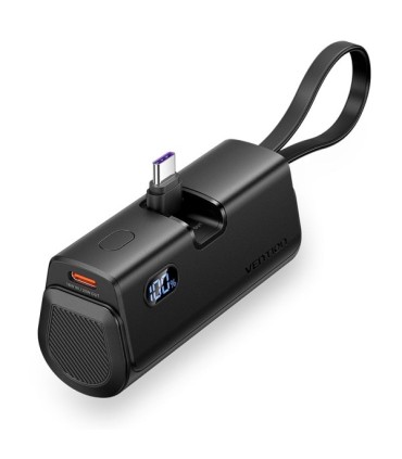 POWERBANK 4800mAh VENTION NEGRA - CARGA RAPIDA 22,5W - CONECTOR USB-C PLEGABLE