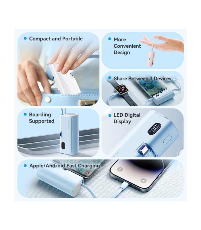 POWERBANK 4800mAh VENTION NEGRA - CARGA RAPIDA 22,5W - CONECTOR USB-C PLEGABLE