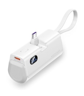 POWERBANK 4800mAh VENTION BLANCA - CARGA RAPIDA 22,5W - CONECTOR USB-C PLEGABLE