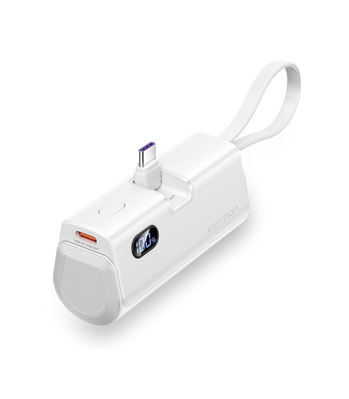 POWERBANK 4800mAh VENTION BLANCA - CARGA RAPIDA 22,5W - CONECTOR USB-C PLEGABLE