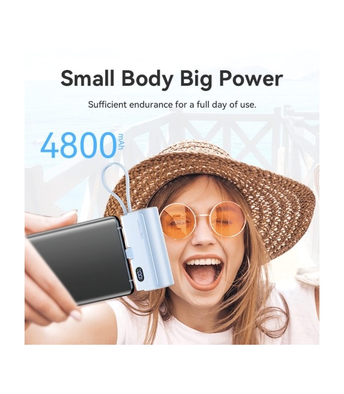 POWERBANK 4800mAh VENTION BLANCA - CARGA RAPIDA 22,5W - CONECTOR USB-C PLEGABLE