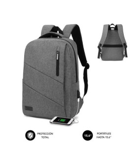 MOCHILA SUBBLIM CITY BACKPACK GRIS PARA PORTATILES HASTA 15,6" - ACOLCHADA - PUERTO USB