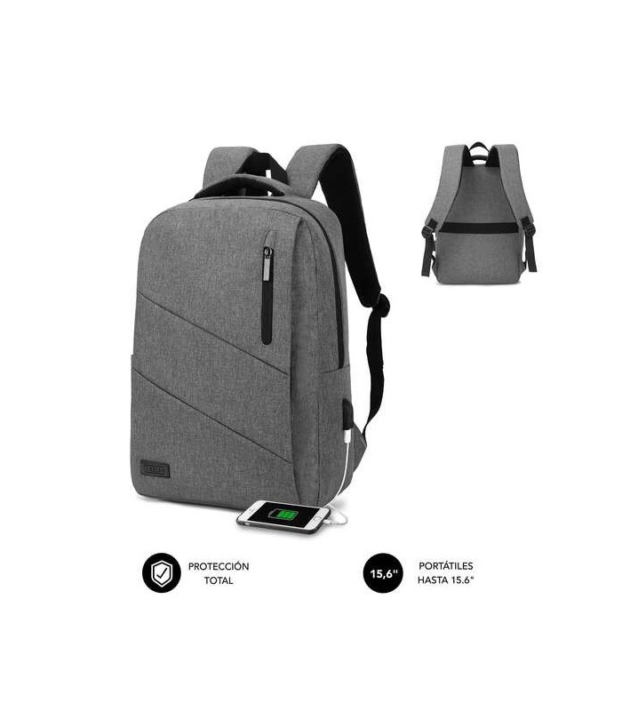 MOCHILA SUBBLIM CITY BACKPACK GRIS PARA PORTATILES HASTA 15,6" - ACOLCHADA - PUERTO USB