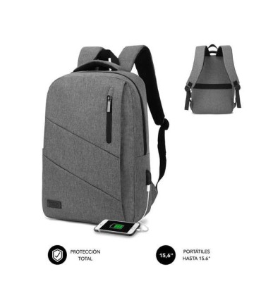 MOCHILA SUBBLIM CITY BACKPACK GRIS PARA PORTATILES HASTA 15,6" - ACOLCHADA - PUERTO USB