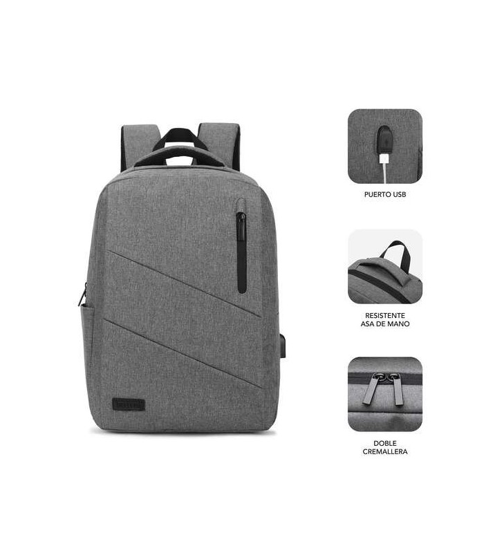 MOCHILA SUBBLIM CITY BACKPACK GRIS PARA PORTATILES HASTA 15,6" - ACOLCHADA - PUERTO USB