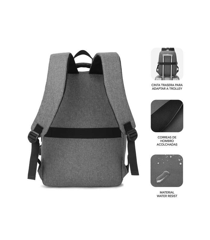 MOCHILA SUBBLIM CITY BACKPACK GRIS PARA PORTATILES HASTA 15,6" - ACOLCHADA - PUERTO USB