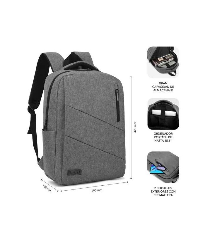 MOCHILA SUBBLIM CITY BACKPACK GRIS PARA PORTATILES HASTA 15,6" - ACOLCHADA - PUERTO USB