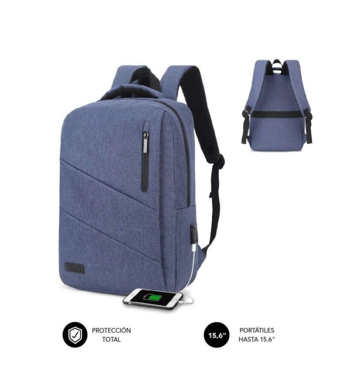 MOCHILA SUBBLIM CITY BACKPACK AZUL PARA PORTATILES HASTA 15,6" - ACOLCHADA - PUERTO USB