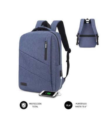 MOCHILA SUBBLIM CITY BACKPACK AZUL PARA PORTATILES HASTA 15,6" - ACOLCHADA - PUERTO USB
