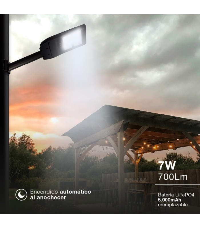FAROLA SOLAR LED BUAT GSC CON SENSOR CREPUSCULAR Y MOVIMIENTO 7W LUZ BLANCA 6500K 700Lm 