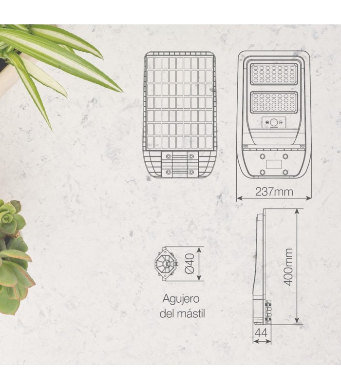 FAROLA SOLAR LED BUAT GSC CON SENSOR CREPUSCULAR Y MOVIMIENTO 7W LUZ BLANCA 6500K 700Lm 