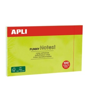 NOTAS ADHESIVAS FUNNY APLI 125x75mm VERDE FLUORESCENTE - BLOC DE 100 HOJAS
