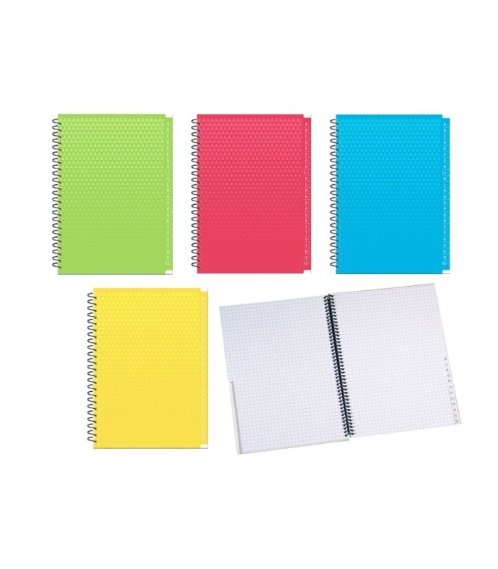 LIBRETA TAPA PLASTICO CUARTO ESPIRAL INDICE ESCOLAR INGRAF 64 HOJAS COLORES SURTIDOS