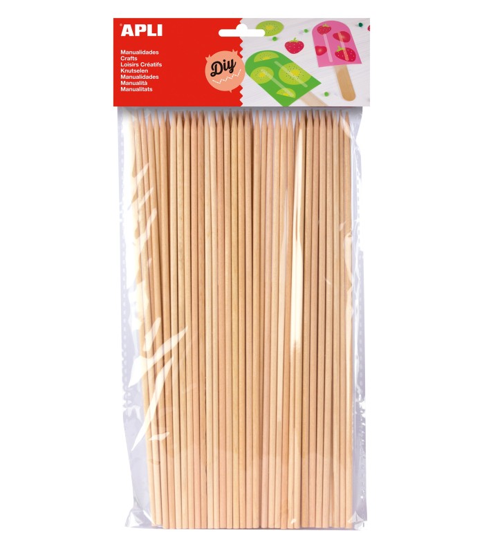BOLSA PALOS REDONDOS MADERA PINCHO APLI 200x3mm 50 UNIDADES