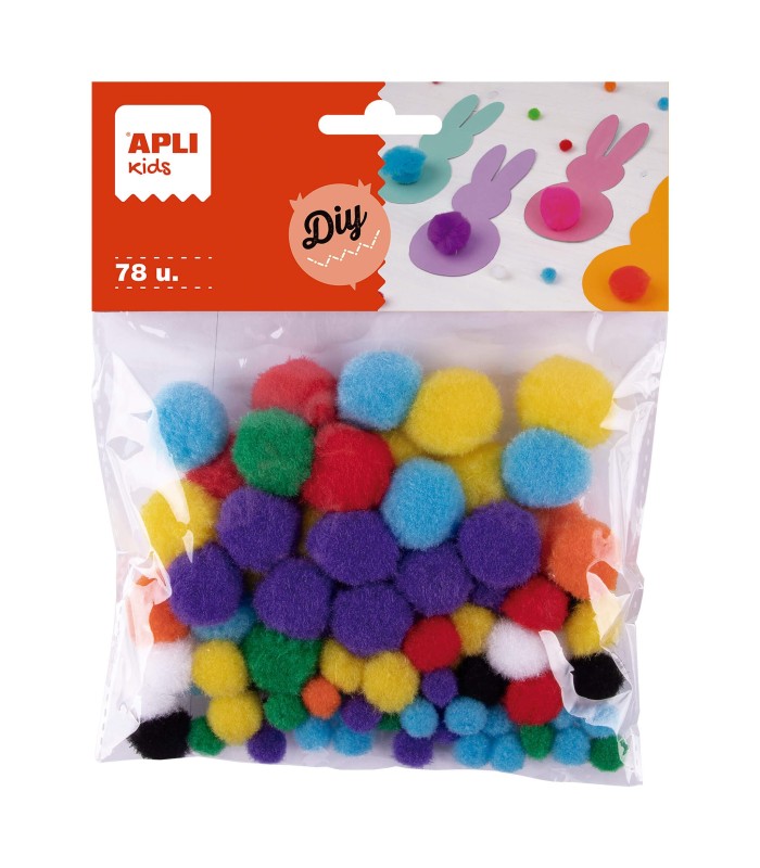 POMPONES APLI COLORES SURTIDOS APLI BOLSA 78 UNIDADES
