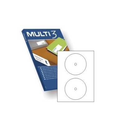 ETIQUETAS ADHESIVAS MULTI3 CD Ø117mm - PAQUETE DE 100 HOJAS