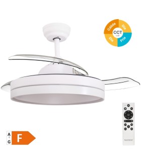 VENTILADOR TECHO LUGELA GSC LUZ CCT REGULABLE Y MANDO Ø107 3 ASPAS RETRÁCTILES DC BLANCO