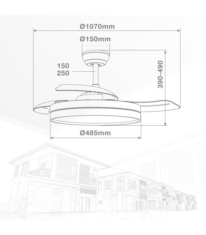 VENTILADOR TECHO LUGELA GSC LUZ CCT REGULABLE Y MANDO Ø107 3 ASPAS RETRÁCTILES DC BLANCO