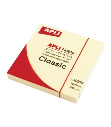 NOTAS AUTOADHESIVAS DESPLEGABLES APLI CLASSIC AMARILLAS 75x75mm 100und 
