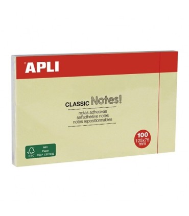 NOTAS ADHESIVAS APLI 125x75mm 100 HOJAS COLOR AMARILLO