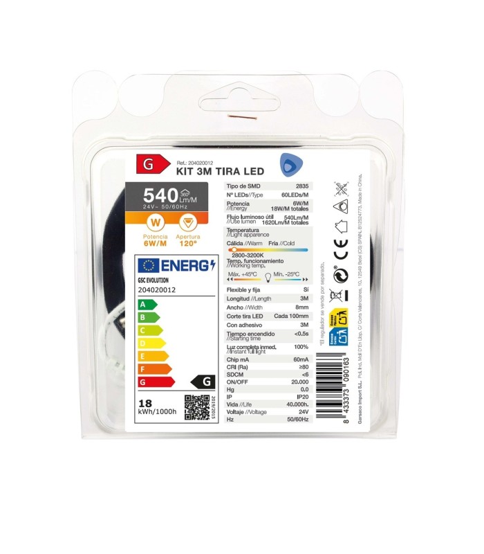 PACK TIRA LED 3 METROS 6W-M LUZ CALIDA 2800-3200K SMD2835 540 Lm-M IP20 GSC EVOLUTION