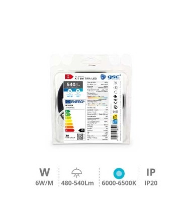 PACK TIRA LED 5 METROS 6W-M LUZ BLANCA 6000-6500K SMD2835 540 Lm-M IP20 GSC EVOLUTION