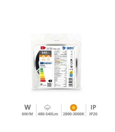 PACK TIRA LED 5 METROS 6W-M LUZ CALIDA 2800-3200K SMD2835 540 Lm-M IP20 GSC EVOLUTION