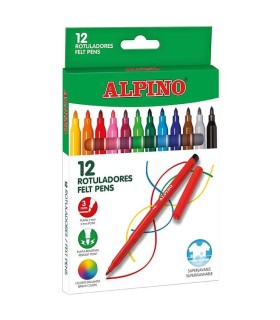ROTULADORES ALPINO STANDARD CAJA 12 COLORES - PUNTA 3mm - SUPERLAVABLES Y BRILLANTES