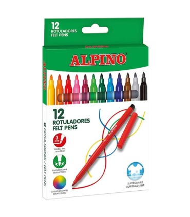 ROTULADORES ALPINO STANDARD CAJA 12 COLORES - PUNTA 3mm - SUPERLAVABLES Y BRILLANTES